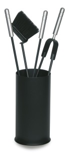 Akcesoria kominkowe ze stali, czarne, kubełek, rączki srebrne - ArtFuego Z-3109-2-CZ