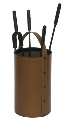Zestaw kominkowy, kubełek, skóra brązowa - ArtFuego Z-4100-2-BR