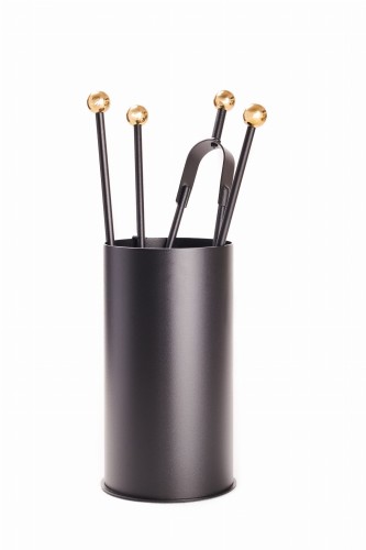 Akcesoria kominkowe ze stali, czarne, kubełek, rączki mosiężne - ArtFuego Z-3121-2-CZMO