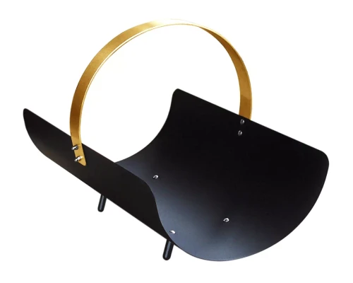 Kosz na drewno ze stali, czarny, rączka MOSIĄDZ - ArtFuego K-3201-3-CZ/MO