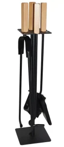 Akcesoria kominkowe ze stali, czarne, drewniane rączki - ArtFuego Z-3127-2-CZ