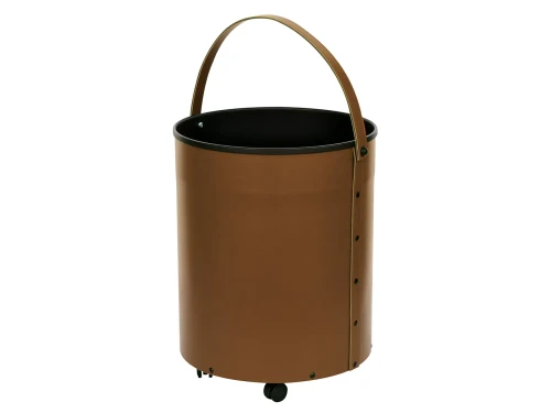 Kosz na drewno, na kółkach, ekoskóra koniakowa - ArtFuego K-4200-2-BR